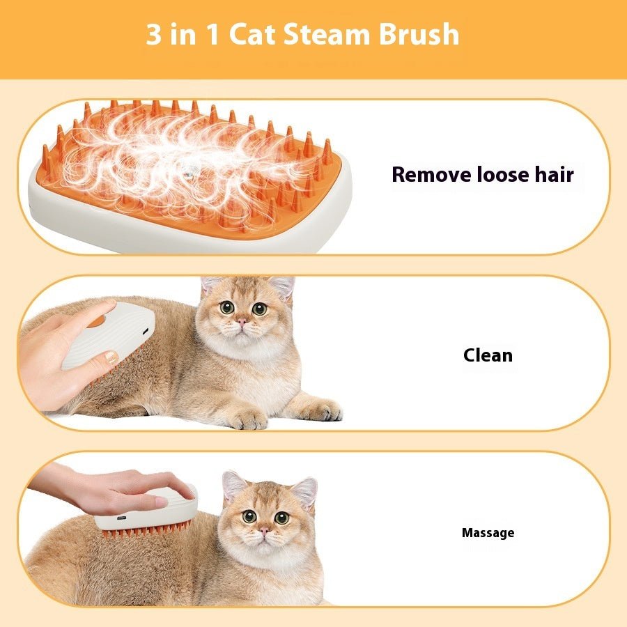 Electric Pet Grooming Brush - 3 - in - 1 USB RechargeablePet SuppliesGoldenBlossom.StoreGoldenBlossom.StoreCJYD206567301AZWhite Orange11.8x6.8x5.5CMGoldenBlossom.Store 3 in 1 cat steam pet grooming electric brush removing loose hair cleaning and massaging cat
