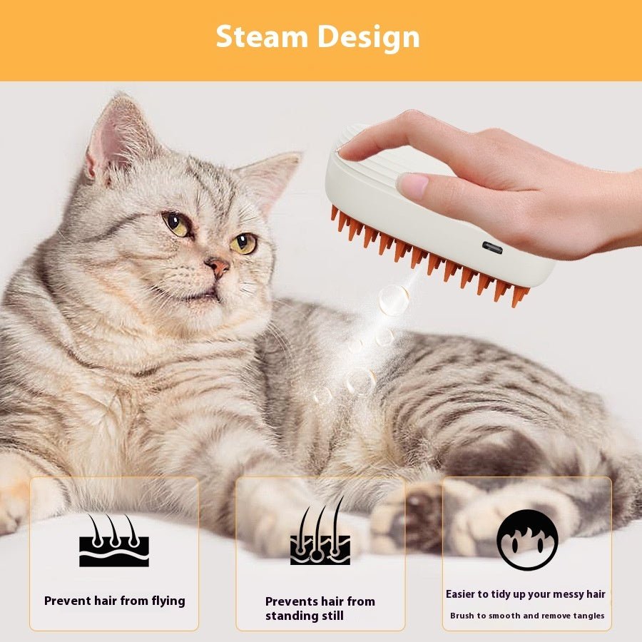 Electric Pet Grooming Brush - 3 - in - 1 USB RechargeablePet SuppliesGoldenBlossom.StoreGoldenBlossom.StoreCJYD206567301AZWhite Orange11.8x6.8x5.5CMPet grooming electric brush in use on a gray striped cat to prevent hair flying and tangles