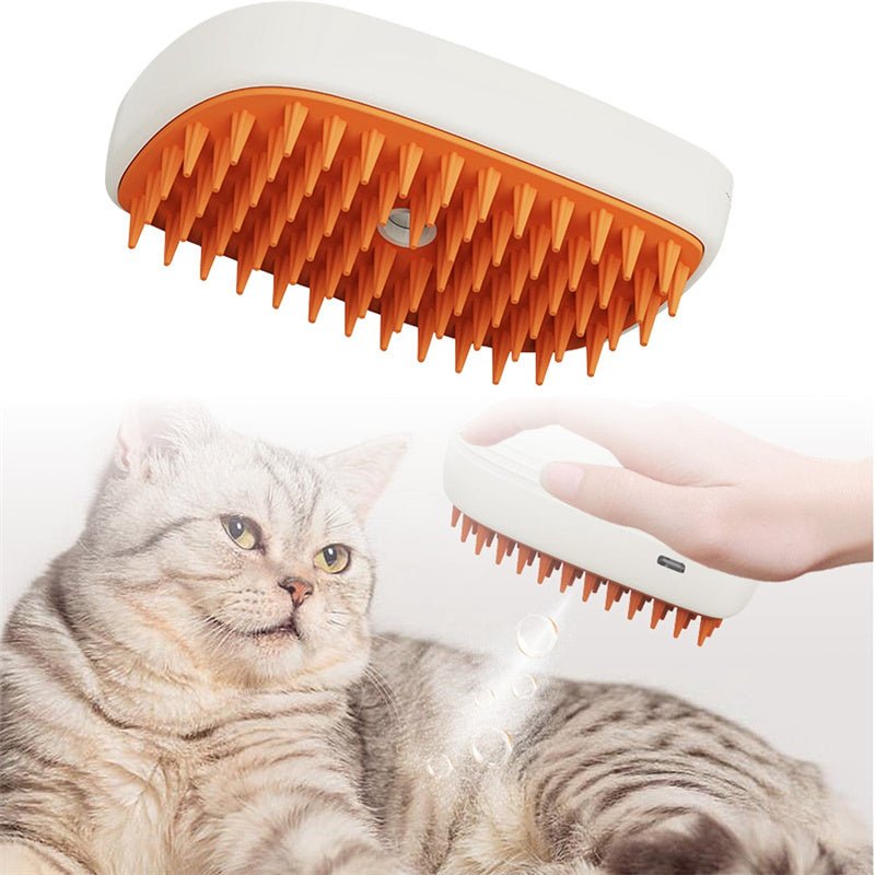 Electric Pet Grooming Brush - 3 - in - 1 USB RechargeablePet SuppliesGoldenBlossom.StoreGoldenBlossom.StoreCJYD206567301AZWhite Orange11.8x6.8x5.5CMGoldenBlossom pet grooming electric brush with orange silicone bristles being used on a gray tabby cat