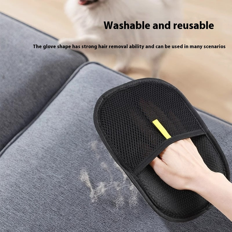 Pet Hair Remover Mitt - Deshedding Glove for Dogs & CatsPet SuppliesGoldenBlossom.StoreGoldenBlossom.StoreCJYD233200807GTDark brown1PCSBlack pet hair remover mitt being used to clean pet hair off a gray couch surface